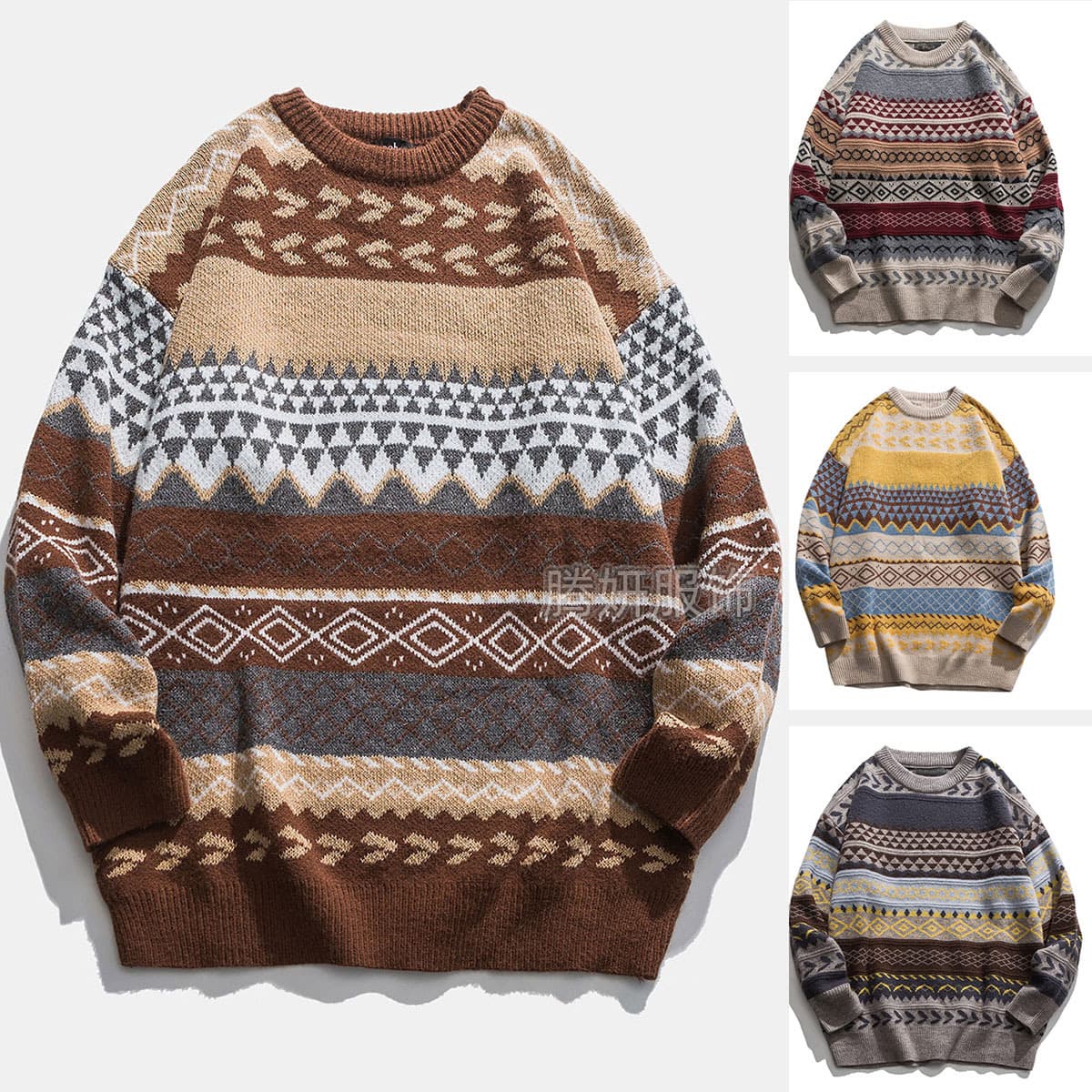 Amazon US/EU Cross-Border 2026 New Knit Sweater Round Neck Loose Fit Couple Jacquard Sweater Women
