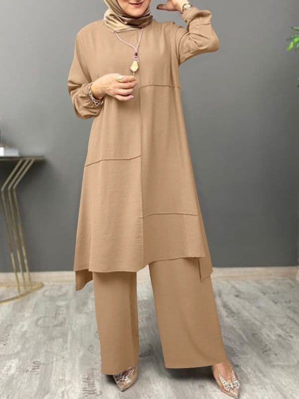 Women's Urban Activewear Two-Piece Set Elegant Puff Sleeve Blouse Loose Fashion Wide Leg Pants Suit
