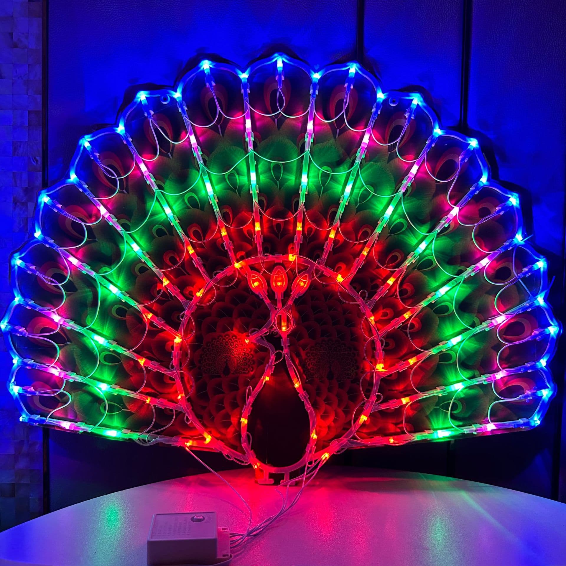 LED Colorful Peacock Lamp Bracket Light Five-Pointed Star Sunflower Heart Christmas Holiday Home Store Window Plug-in Decoration