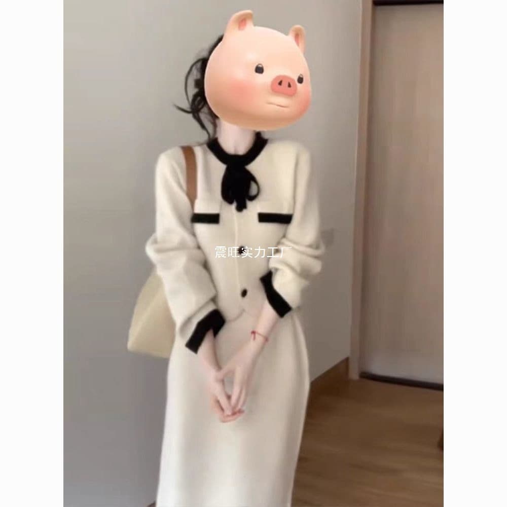 2025 New Chinese Suit Autumn and Winter Wear A Complete Korean Sweater Knitted Half Skirt Two-piece Suit
