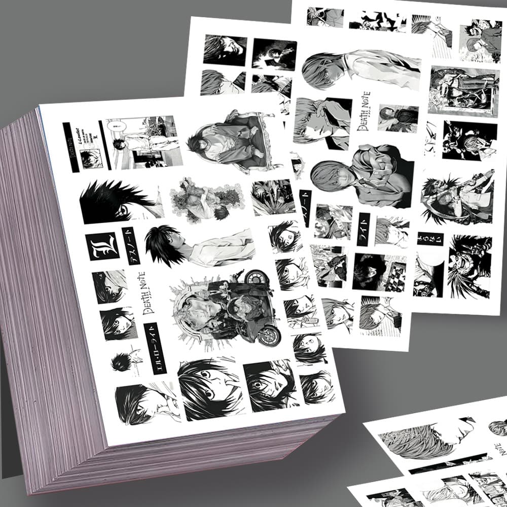8 Pieces Black and White Death Note Cut Film Stickers L·Lawliet Finger Biting Habit Packaging Material Waterproof Stickers