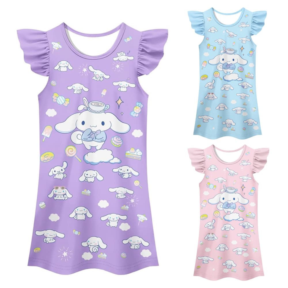 Kuromi Big Ear Rabbit Girls Short Sleeve Pajamas Nightwear Home Clothes Skirt 10174