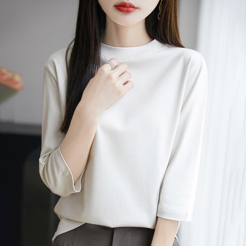 New Women's Three-Quarter Sleeve High-End Australian Cotton Base Layer Top, Loose Half Turtleneck, Ins Style T-Shirt
