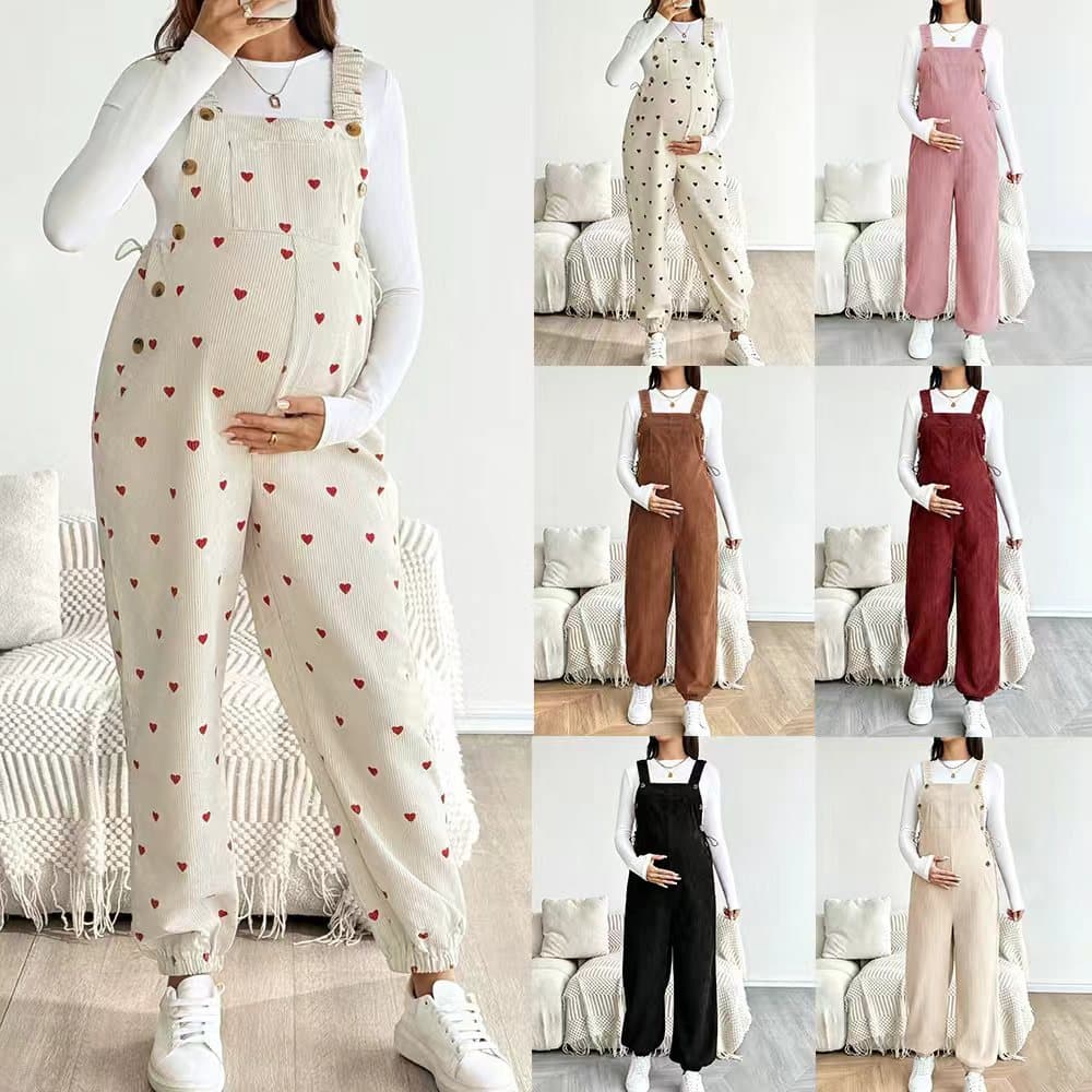 Cross-Border Corduroy Maternity Overalls Adjustable Waist Elastic Ankle Pregnancy Jumpsuit