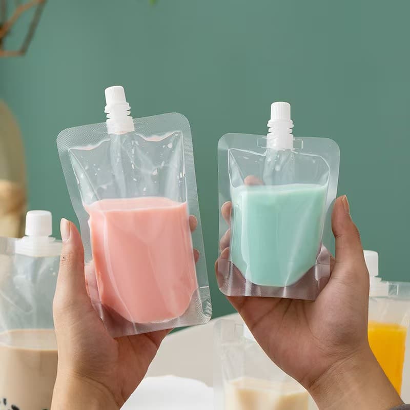 Spot Transparent Disposable Spout Bag Milk Tea Yogurt Soy Milk Traditional Chinese Medicine Liquid Packaging Bag Self-Standing Beverage Bag