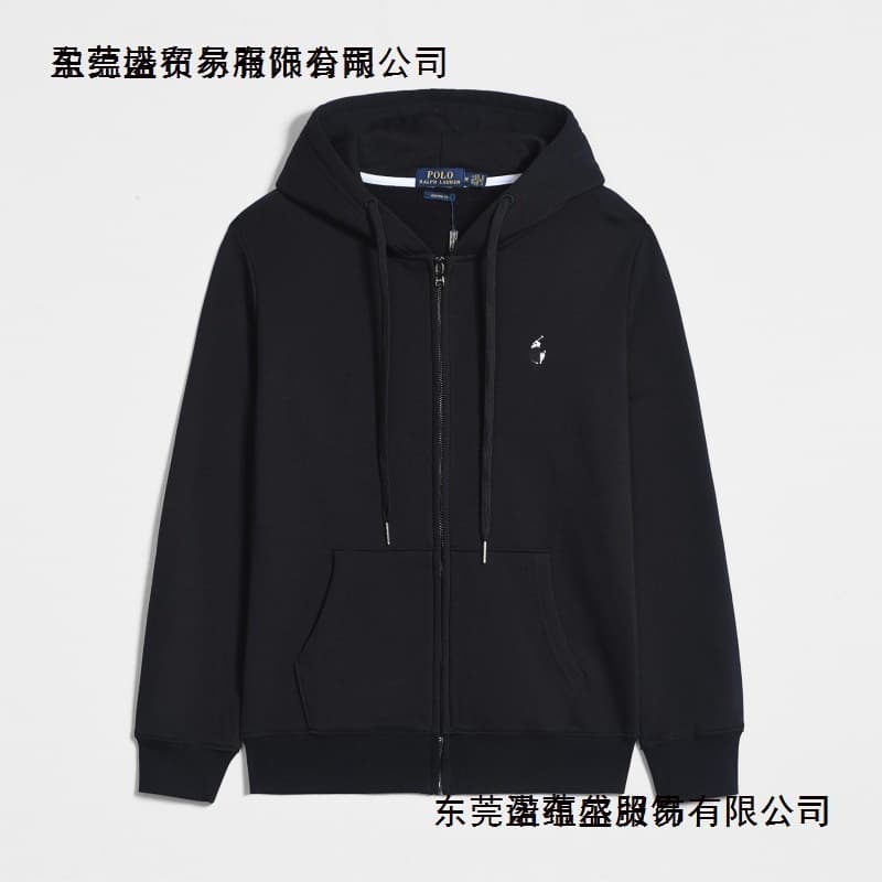 Spring/Autumn Lightweight Hooded Zip-Up RL Cardigan Solid Color Embroidery Loose Fit Big Size Paul Men's Polo Jacket Cotton