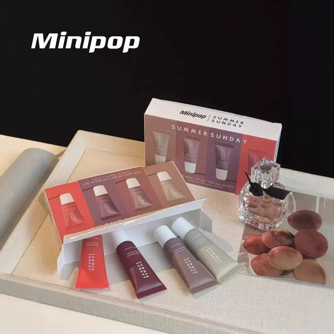 Cross-border cosmetics MINIPOP lip glaze four-piece set butter lipstick moisturizing and tinted lip gloss set outside the box