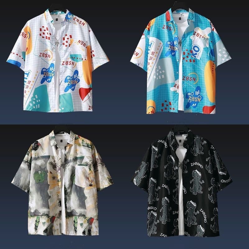 Retro Floral Shirt for Men and Women, Loose Trendy Versatile Lazy Style Couple Short Sleeve Shirt Japanese Beach Floral Shirt Trend