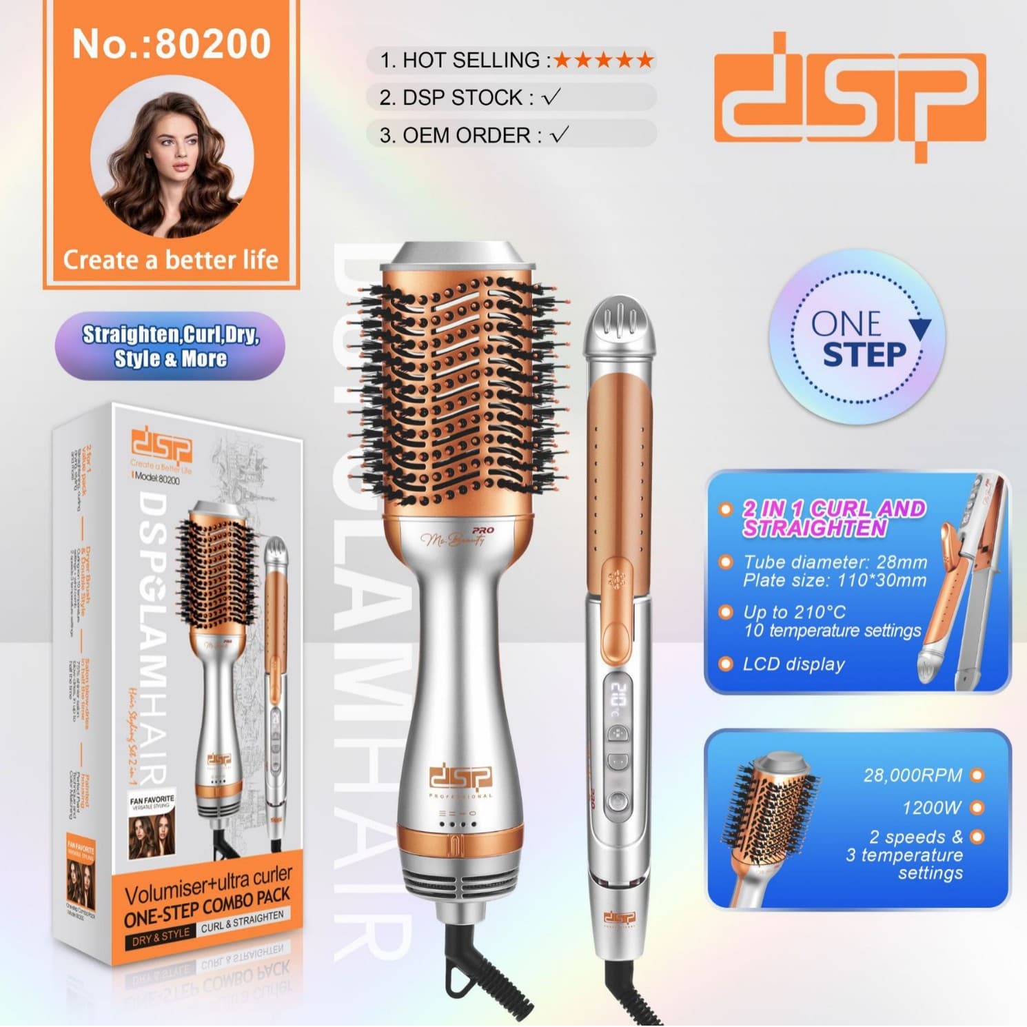 Dsp/Dansong Hair Straightener Dual-Use Straightening Iron That Doesn't Damage Hair, Long-Lasting Styling Straightener with Wind Comb Set
