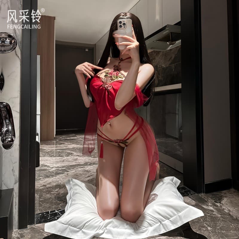 Sexy lingerie set with ancient style embroidered bellyband, plus size uniform, pure and seductive F206