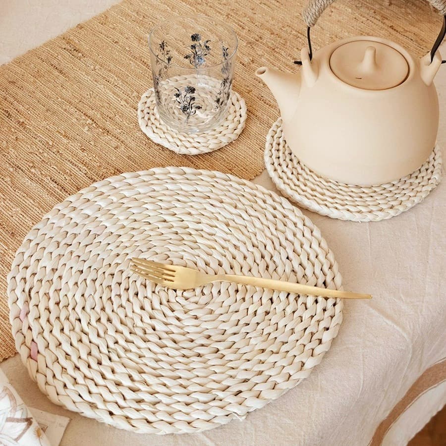 Japanese style gourd grass corn fur woven handmade mat insulated placemat coaster pot mat bowl plate mat tea cup mat wholesale
