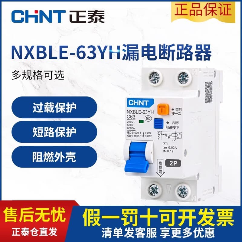 Chint NXBLE-YH63A 2P Residual Current Circuit Breaker with Residual Current Protection for Home Use