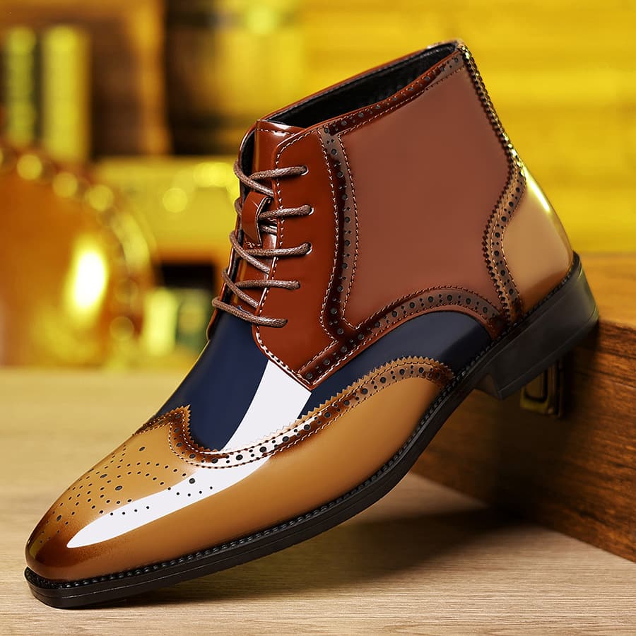 Men's High-top Chelsea Boots Cross-border Large Size Business Formal Shoes Lace-up Two-tone Men's Shoes In Stock