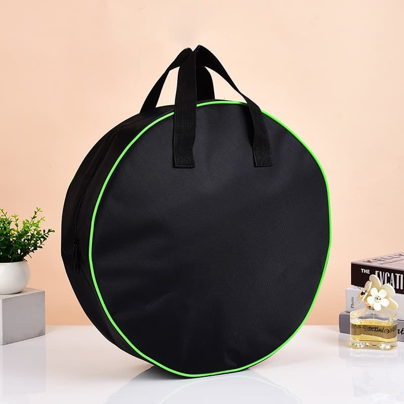 Oxford cloth drawstring tool bag with printed logo, round zipper pouch for hardware, automotive, and charging cable storage