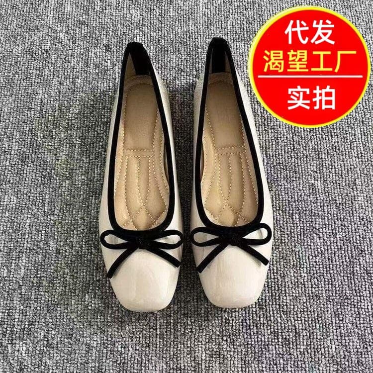 French Fashion Versatile Bow Shoes Women's 2026 Spring New Square Toe Slip-On Flat Sole Daily Comfort