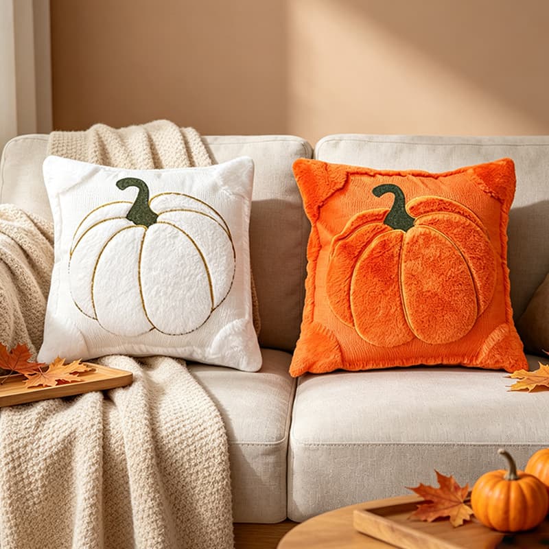 Halloween Cross-Border Embroidered Pumpkin Plush Pillow Cover Autumn Living Room Decorative Throw Pillow Sofa Bedside Accent Cushion
