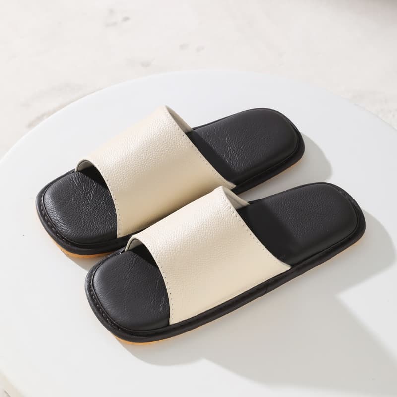New Summer Leather Slippers for Women, Home Indoor Massage Heel, Genuine Leather Summer Slippers, Men's Non-Slip Cowhide Soft Sole
