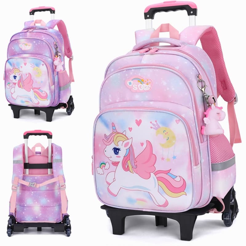 Elementary School Girls' Pulling Rod Backpack for Grades 1-6, Lightweight Backpack for Girls in First to Sixth Grade