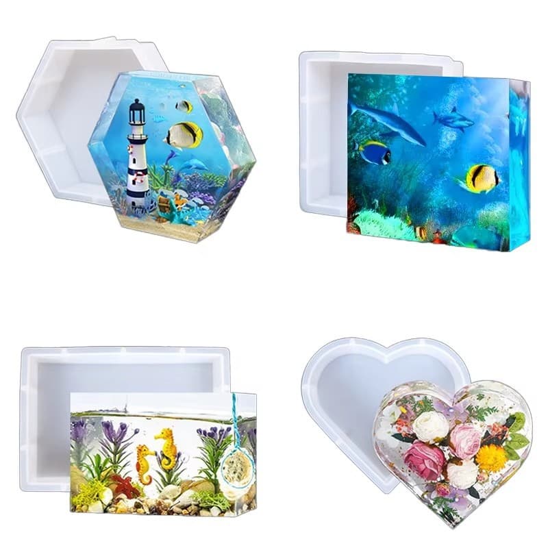 Large DIY Geometric Shape Silicone Mold Set - Big Rectangle, Square, Circle, Heart, Hexagon Resin