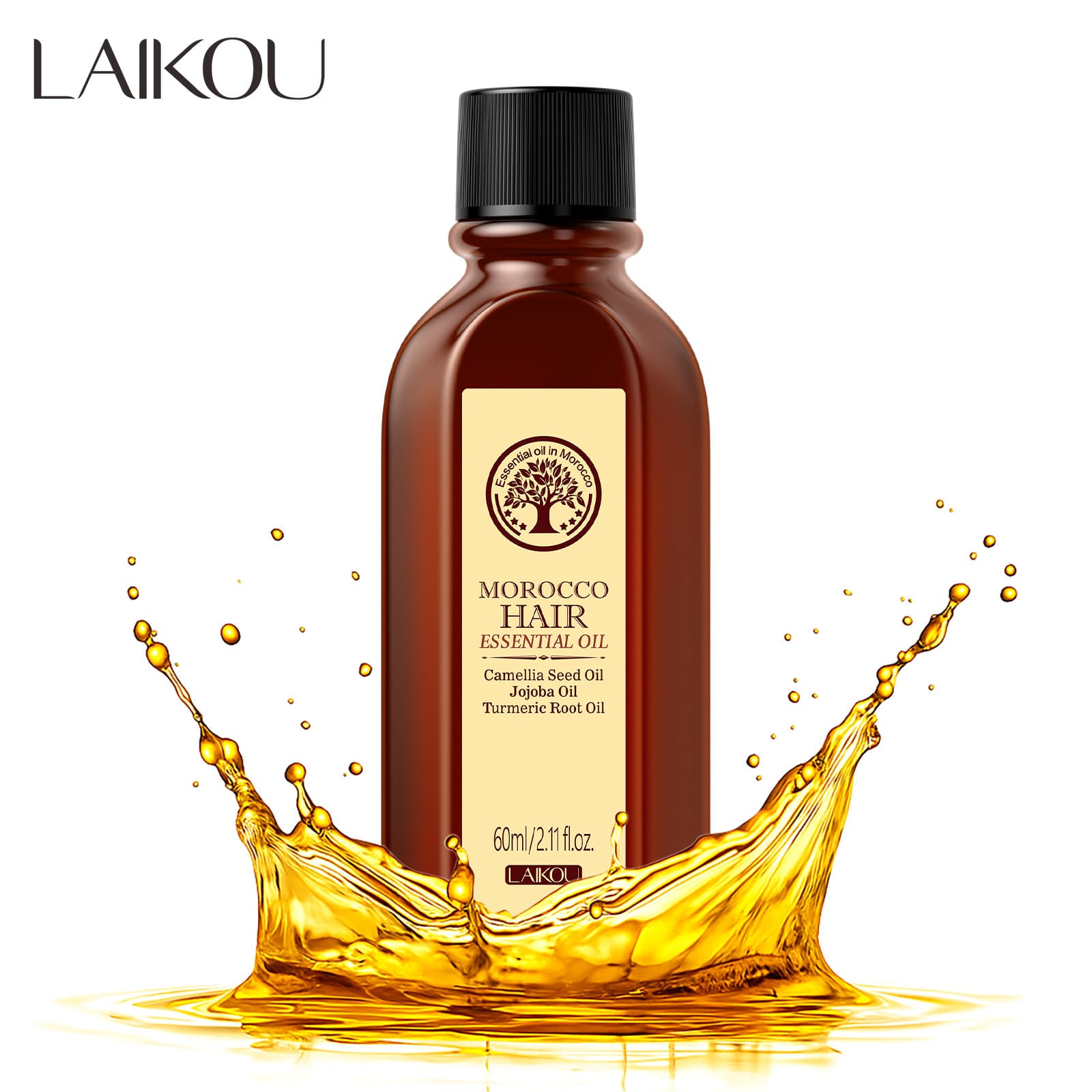 Cross-Border LAIKOU Moroccan Hair Oil 60ml for Dry Hair, Smoothing, Leave-In Conditioner with Full English Packaging