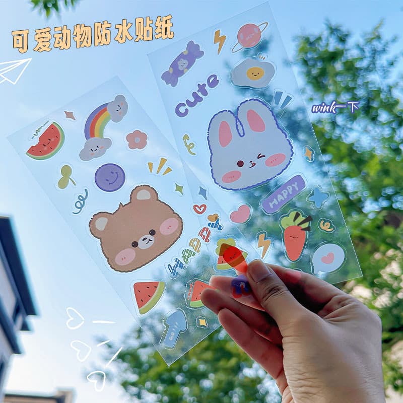Cartoon Transparent Journal Stickers Cute PVC Scrapbook Stickers for Kids Decorative Traceless Waterproof Cup Stickers