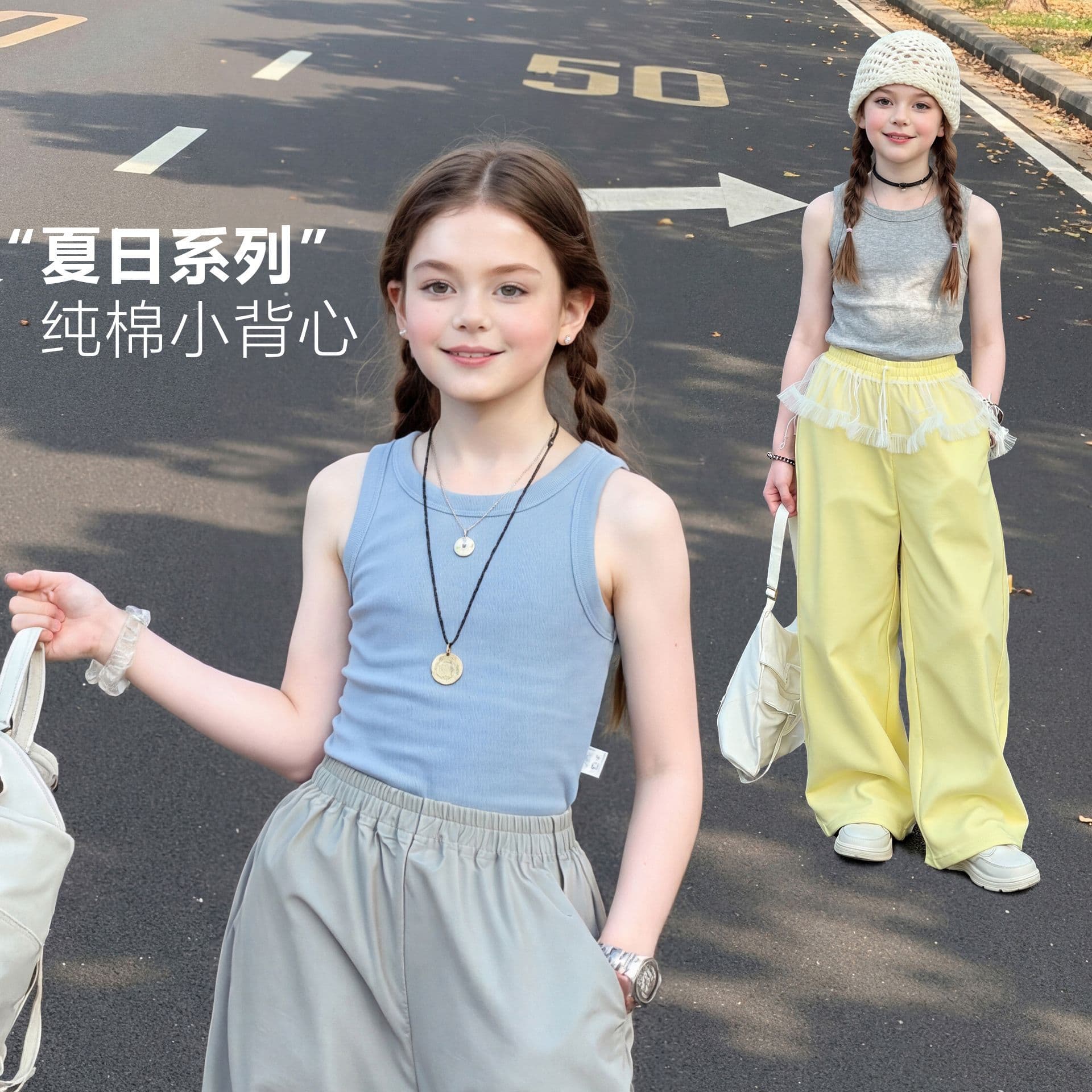 New summer pure cotton children's vest, girls' dopamine outfit, solid color Korean style inner camisole, children's base layer shirt