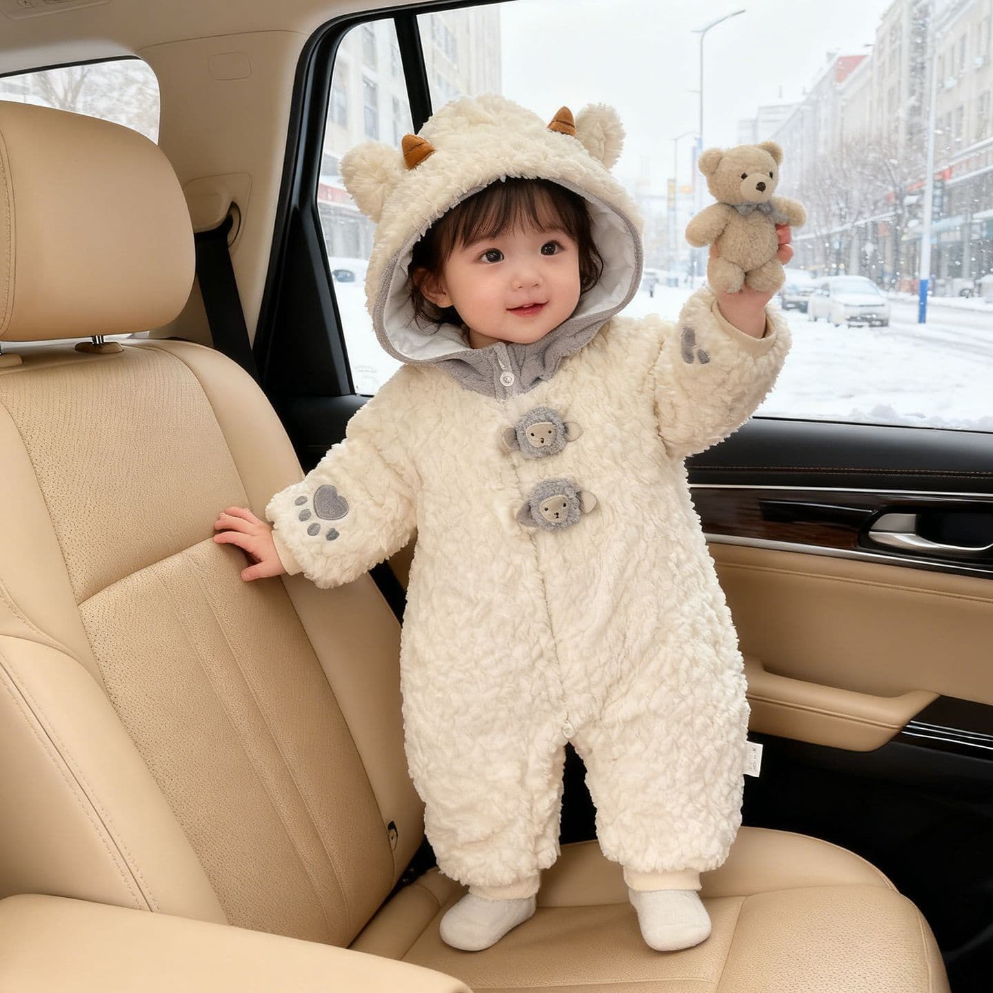 Jumpsuit baby autumn and winter baby boy clothes winter clothes super cute Korean style infant plus velvet thickened warm outing clothes winter