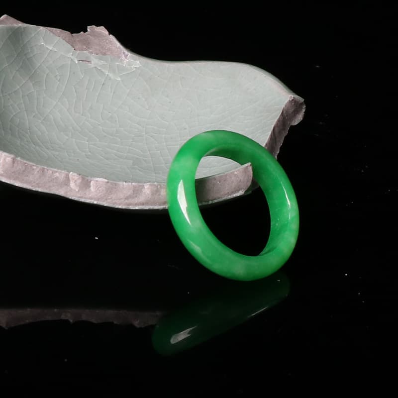 Jade color ring wholesale retro dry green couple men's and women's ring small circle mouth jade ring ring jewelry jade