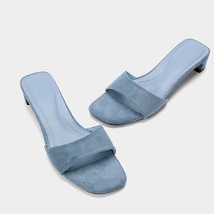 Suede Blue Simple French Style Wooden Wedge One-Strap Slippers Women Outdoor 2026 New Summer High Heel Sandals