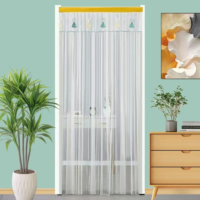 Home Summer Mosquito-Proof Door Curtain, No-Drill Lace Door Curtain, Room Divider Curtain for Kitchen Bedroom Decoration, Fly and Insect Repellent