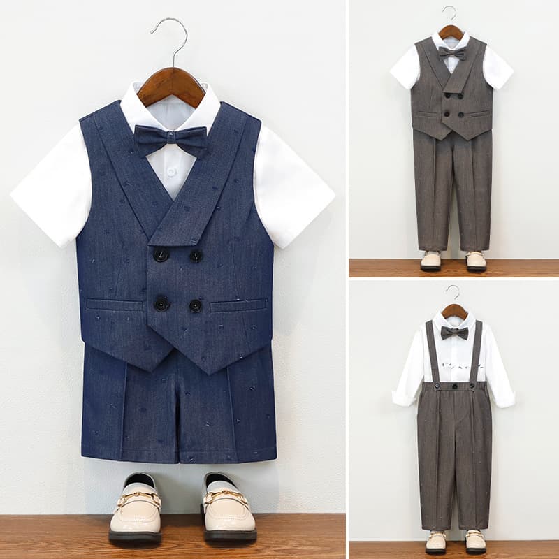 Children's Suit Flower Boy Birthday Outfit Vest Suspenders Set Host Speech Piano Performance Suit