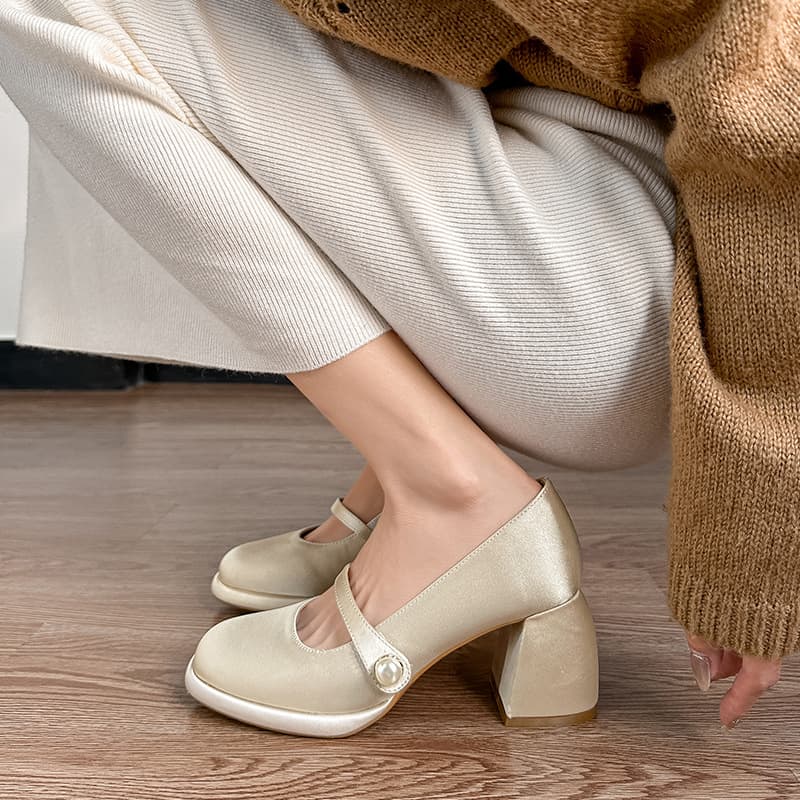 180-1 Retro Mary Jane High Heels Women's Wedding Shoes Temperament Bridesmaid Shoes French Evening Style Skirts Thick Heels Single Shoes
