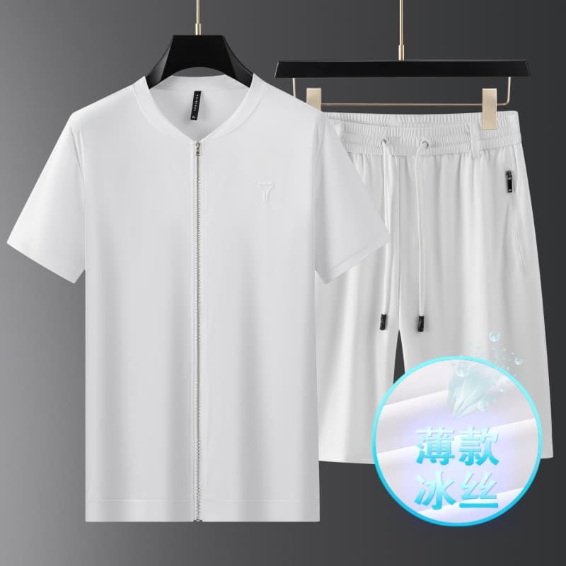 Ice Silk Men's Five-Point Shorts Set Summer Quick-Dry Short Sleeve Suit Men's Plus Size Ultra-Thin Casual Two-Piece Set 15