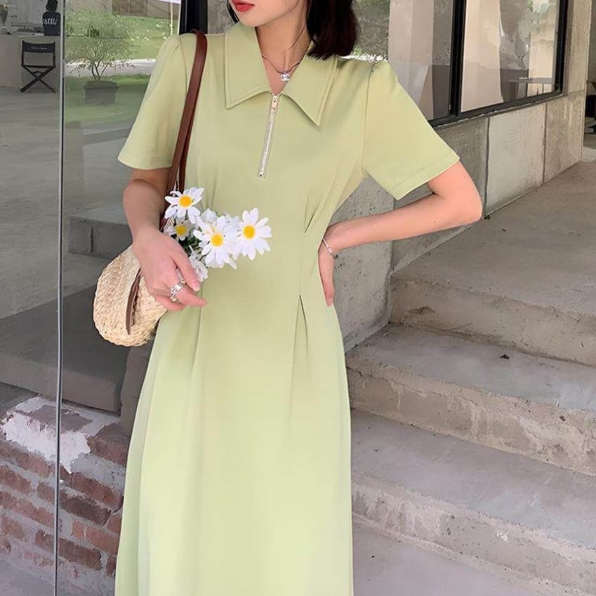 Plus size women's summer 2026 new style mid-length waist fashion college style polo collar dress women's short sleeves a