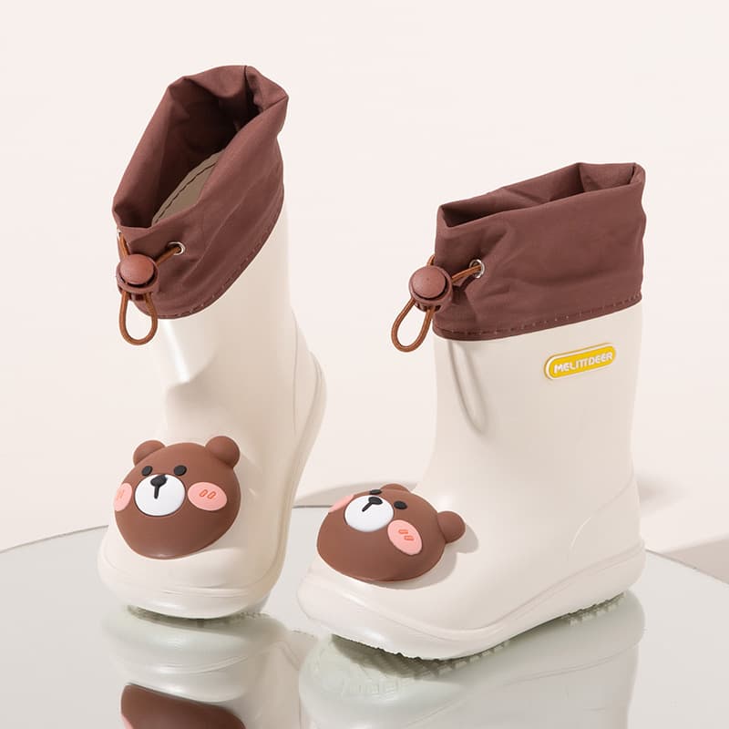 Little Deer Mili Children's Rain Boots Cartoon Cute Little Yellow Duck Ankle Rain Boots Mid-Cut Water Shoes Anti-slip Children's Anti-slip