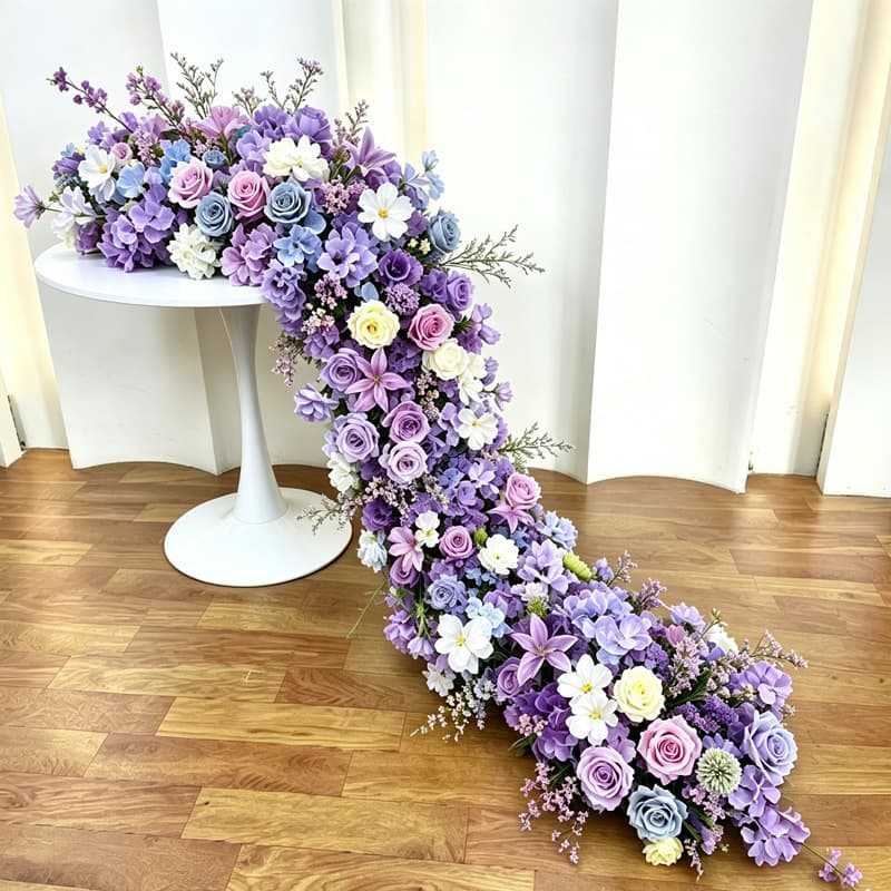 Wedding simulation flower row long finished wedding table flower path arrangement floral engagement banquet background arch decorative flower