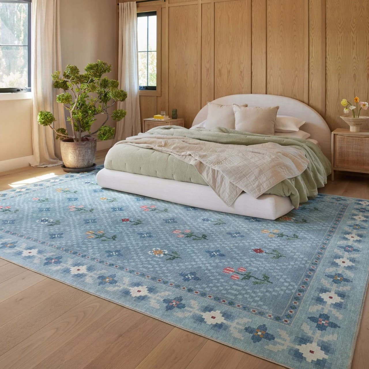 Vintage Floral Flower Carpet, Year of the Horse Full Coverage Living Room Carpet, Thickened and Stain-Resistant Bedroom Bedside Carpet, Durable and Wear-Resistant