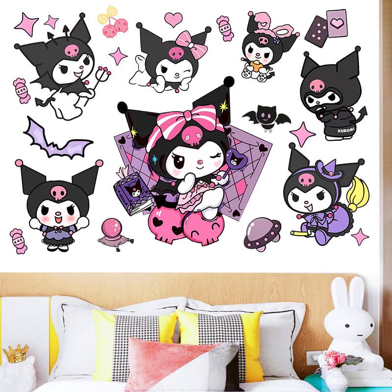 Kuromi Kids Room Cute Wall Stickers for Little Girls Bedroom Large Kindergarten Cartoon Wall Decals Self-Adhesive