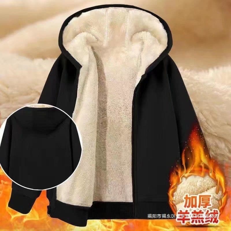 Foreign Trade 2025 Winter Fleece-Lined Hoodie Set for Men, Casual Sports Large Size Loose Korean Style Lamb Fleece Jacket