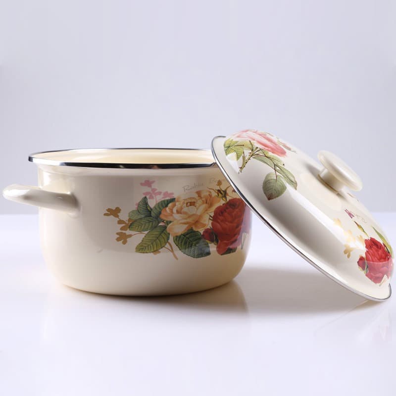 Household Enamel Soup Pot with Lid and Dual Handles, Multiple Sizes, Enamel Gift Pot for Simmering Soup