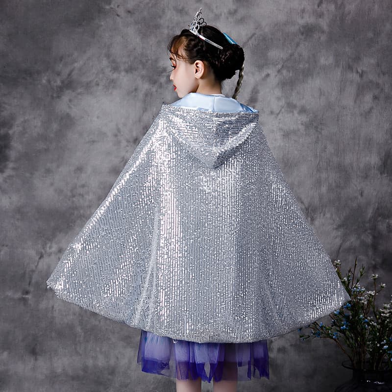 Girls' Frozen Elsa Anna Cape Cloak Princess Dress Outer Shawl Tie-Up Hooded Sequin Cape