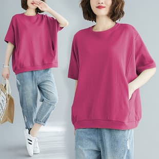 Plus Size Women's Clothing for 200 lbs Summer Loose Fit Cover Belly Slimming Solid Color Crew Neck Short-Sleeve T-Shirt