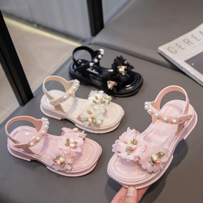 New Summer Girls' Sandals with Flower Design, Fairy Princess Style, Non-Slip Soft Sole, Open-Toe Sandals for Girls