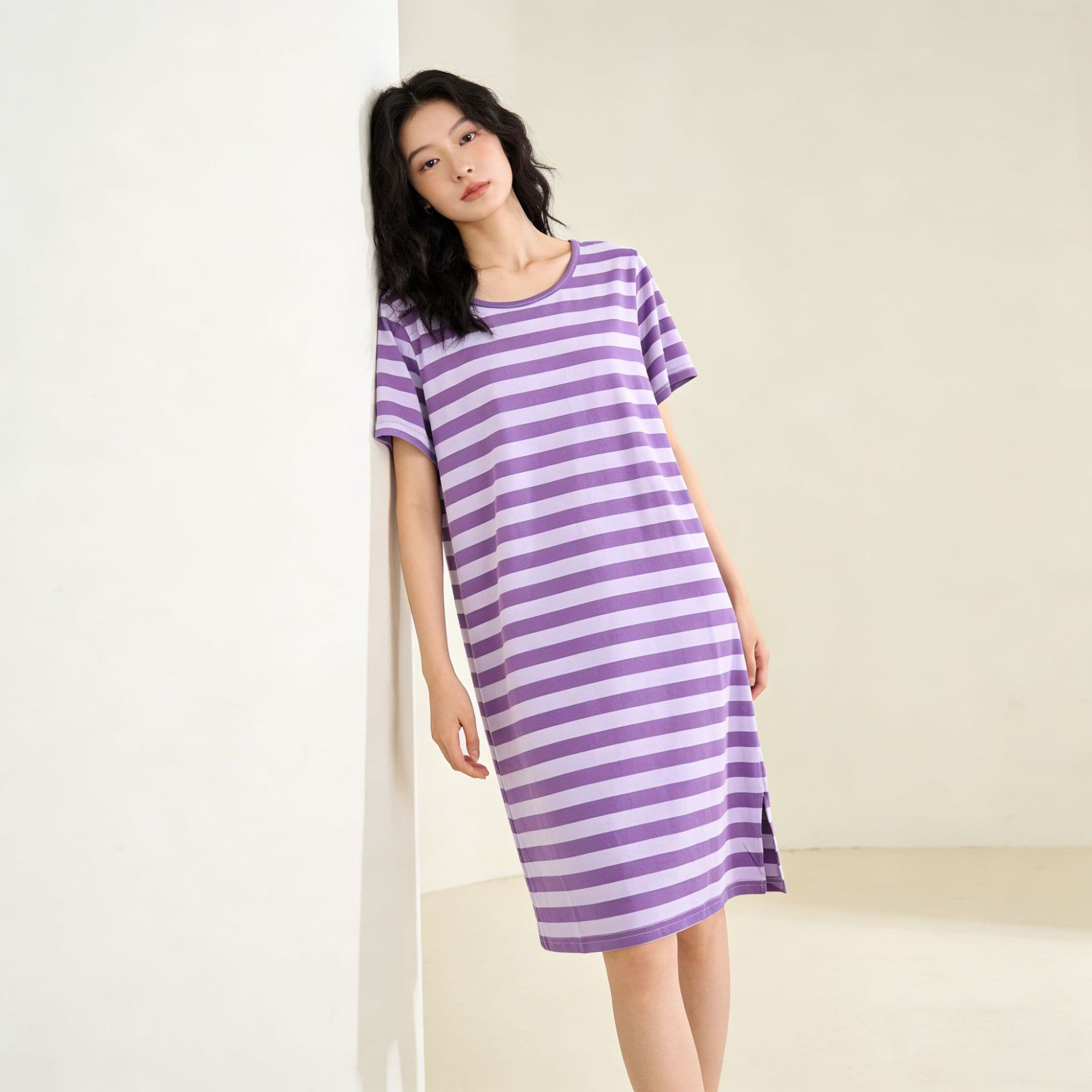【Cotton Nightgown Multiple Styles & Colors】Women's Summer Short Sleeve Casual Midi Nightgown Stretch Cotton Home Dress Wearable Outside