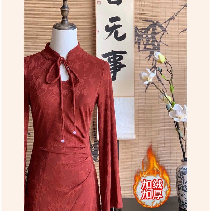 [Red Makeup] 2024 new Chinese style improved cheongsam long-sleeved temperament slim and high-end red dress toasting suit