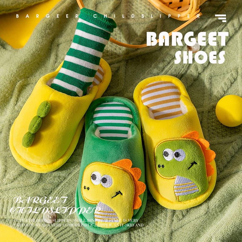Children Cotton Slippers Indoor Home Soft Bottom Autumn Winter Hairy Slippers Winter Girls Boys Baby Dinosaur Cotton