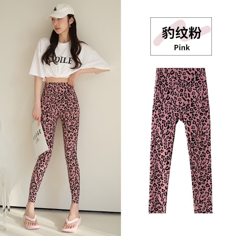 Leopard Print Leggings Spring/Summer New No VPL Shark Skin High-Waist Tummy Control Barbie Pants 7/8 Length Sports Yoga Pants