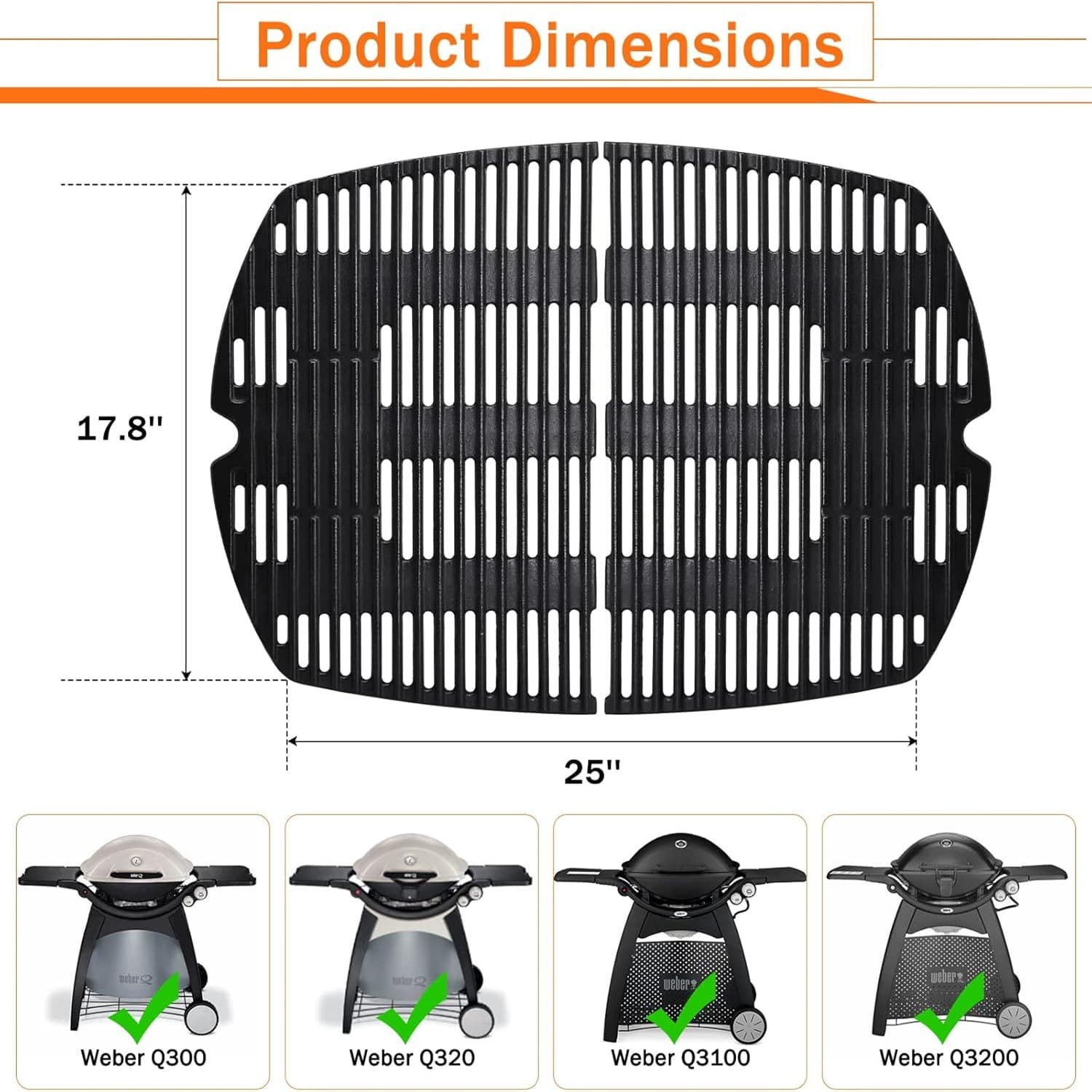 Amazon Best Seller Cast Iron Grill Grate and Plate 7646 for Weber Q3200 Q3100 Q3000, 2-Piece Set