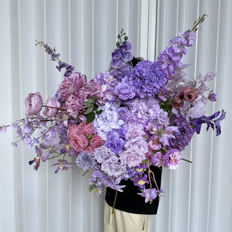 Purple Artificial Flower Wedding Hall Decoration Ceiling Aisle Floor Arrangement Rose Phalaenopsis Fake Flowers