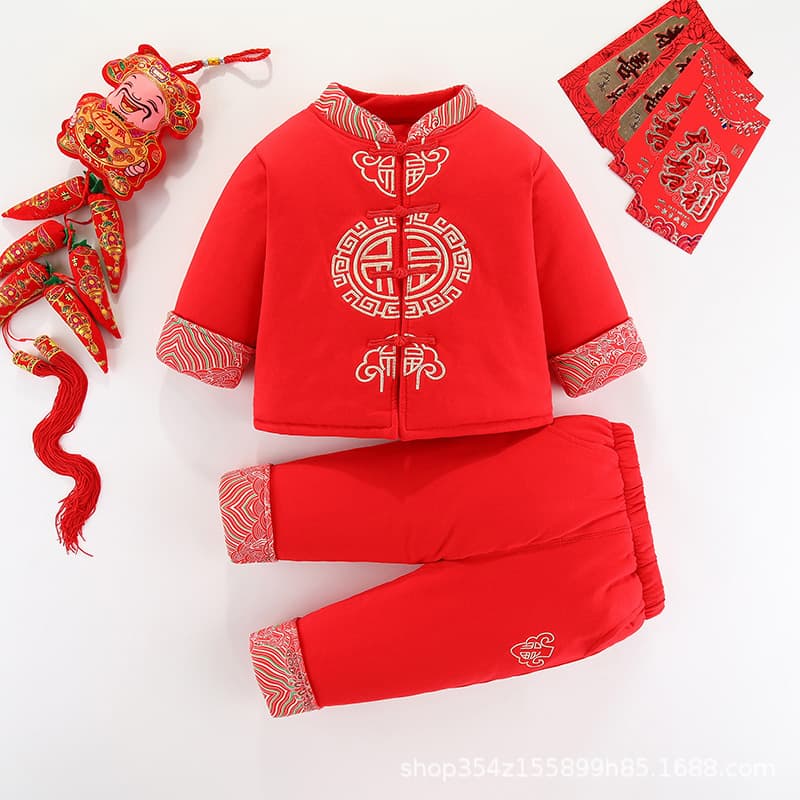 Baby Chinese New Year Outfit Winter Boy Tang Suit Festive New Year Clothes Baby Boy First Birthday Gown Chinese Style Set